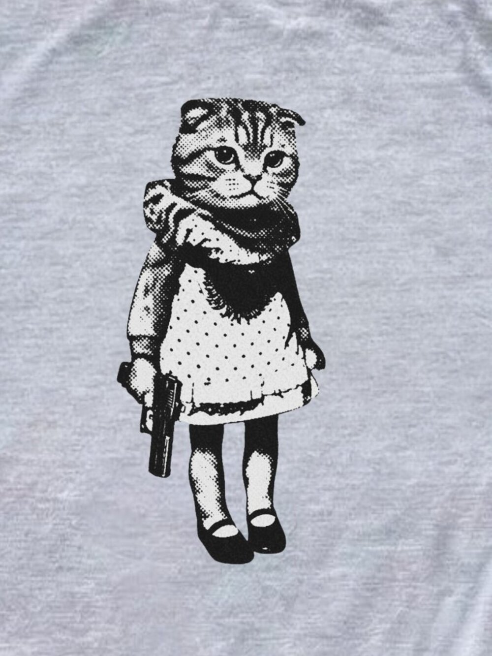Cat in Dress Holding Gun Graphic T-Shirt - Picture 2 of 4